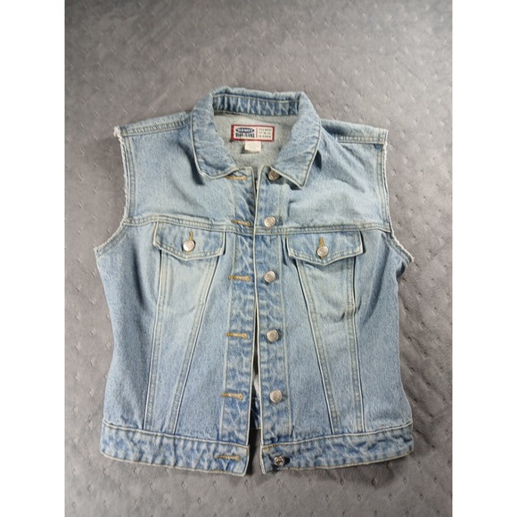 Old Navy Jackets & Blazers - VTG Old Navy Blue Jeans Light Wash Denim Vest Sleeveless Trucker Jacket Small